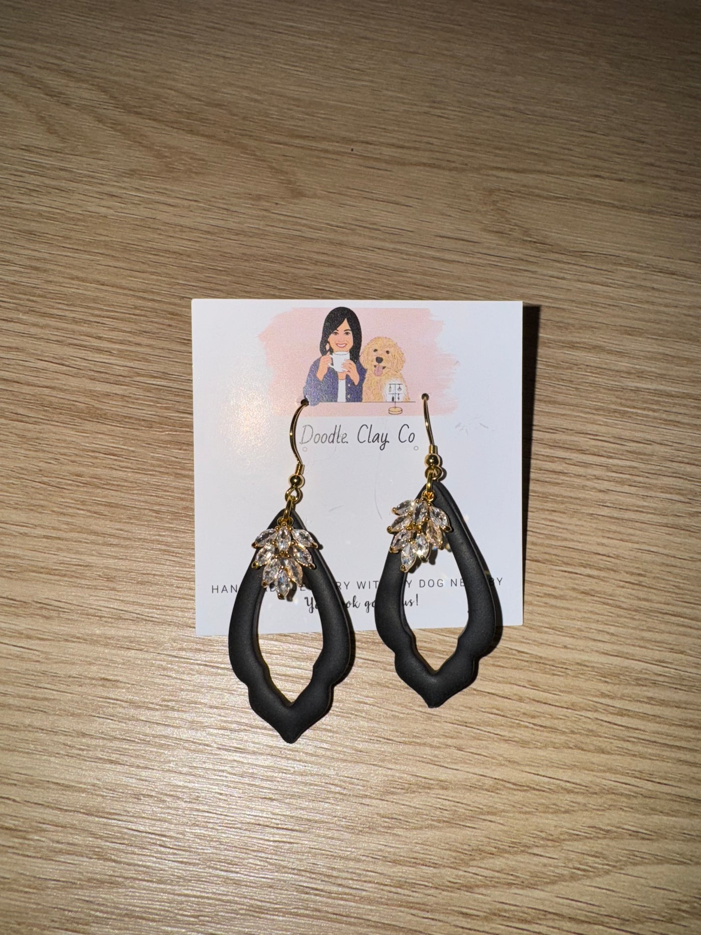 Black Hoop w/ Crystal Flower Earring