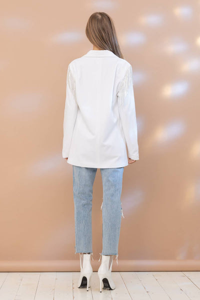 Rhinestone Fringe Shoulder Blazer