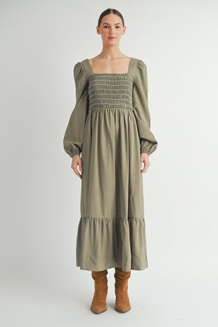 Fall Fields Dress w/ Puff Sleeves
