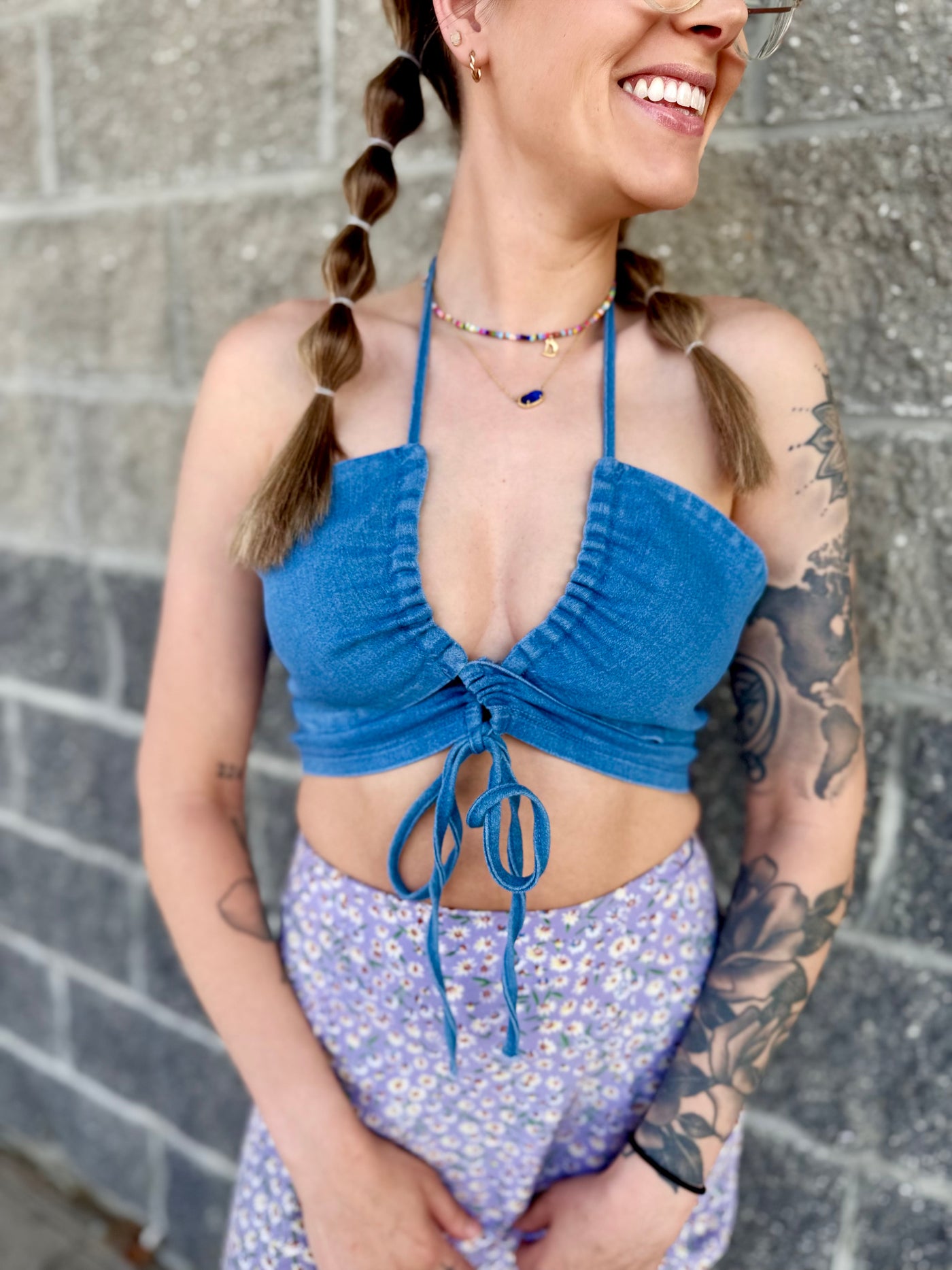 Lace-Up Denim Halter Top