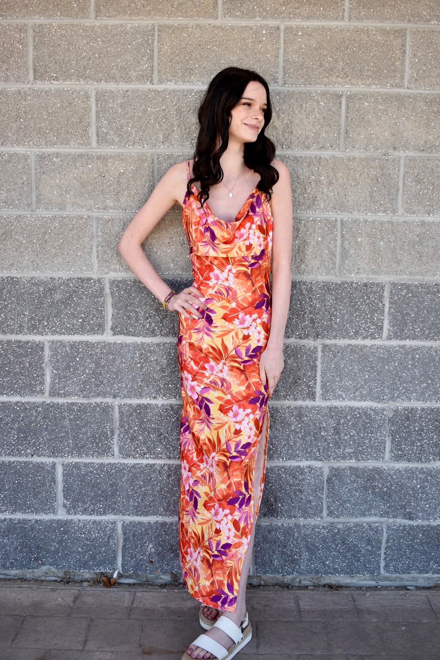 Tropical Cowl Maxi Dress
