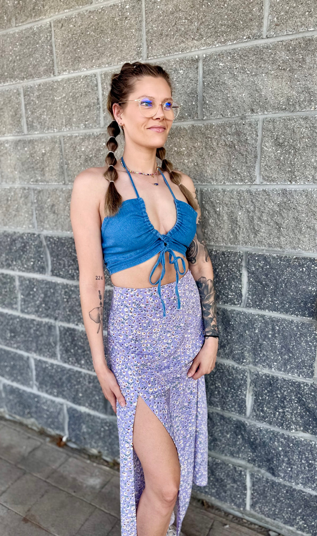 Lace-Up Denim Halter Top