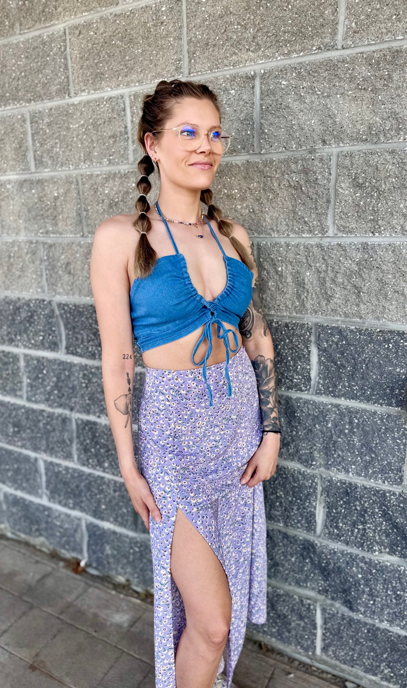Lace-Up Denim Halter Top