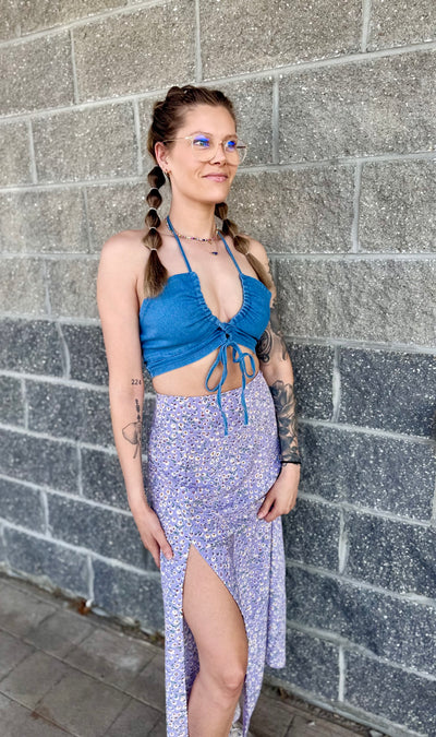 Lace-Up Denim Halter Top