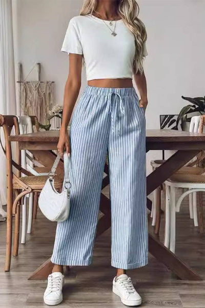 High Waist Striped Cropped Pants
