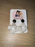 White & Taupe Aztec w/ Black Dots Earrings