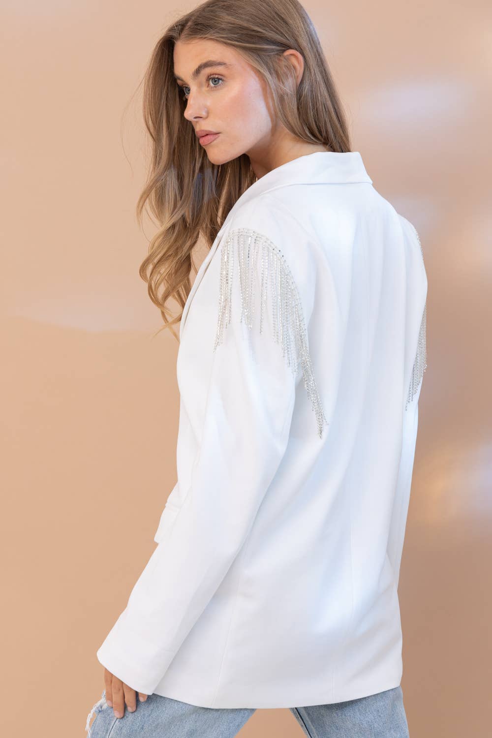 Rhinestone Fringe Shoulder Blazer