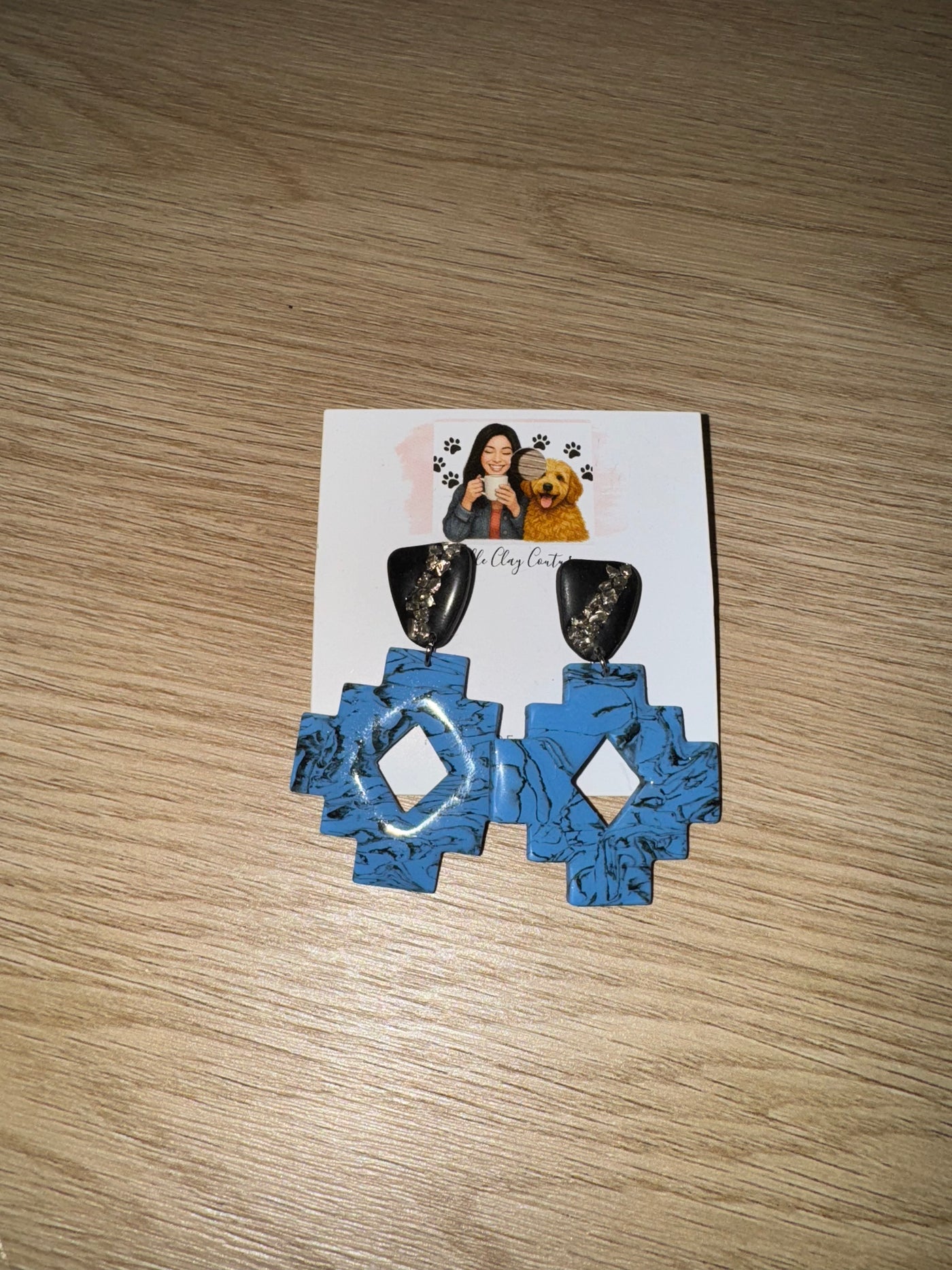 Denim Blue Aztec Earrings w/ Black & Crystal Earrings