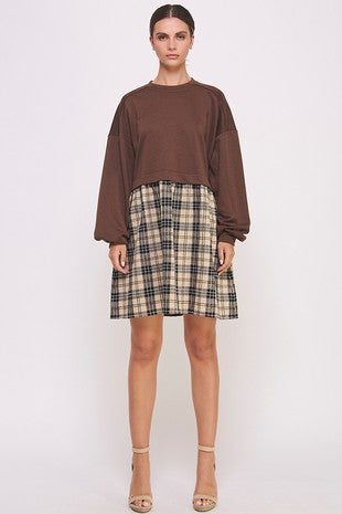 Autumn Spice Checkered Shirt Dress