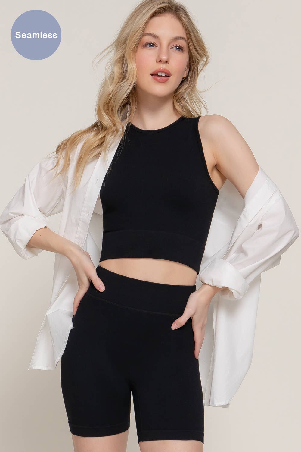 Sleeveless Crew Neck Top & Bier Shorts Seamless Rib Set