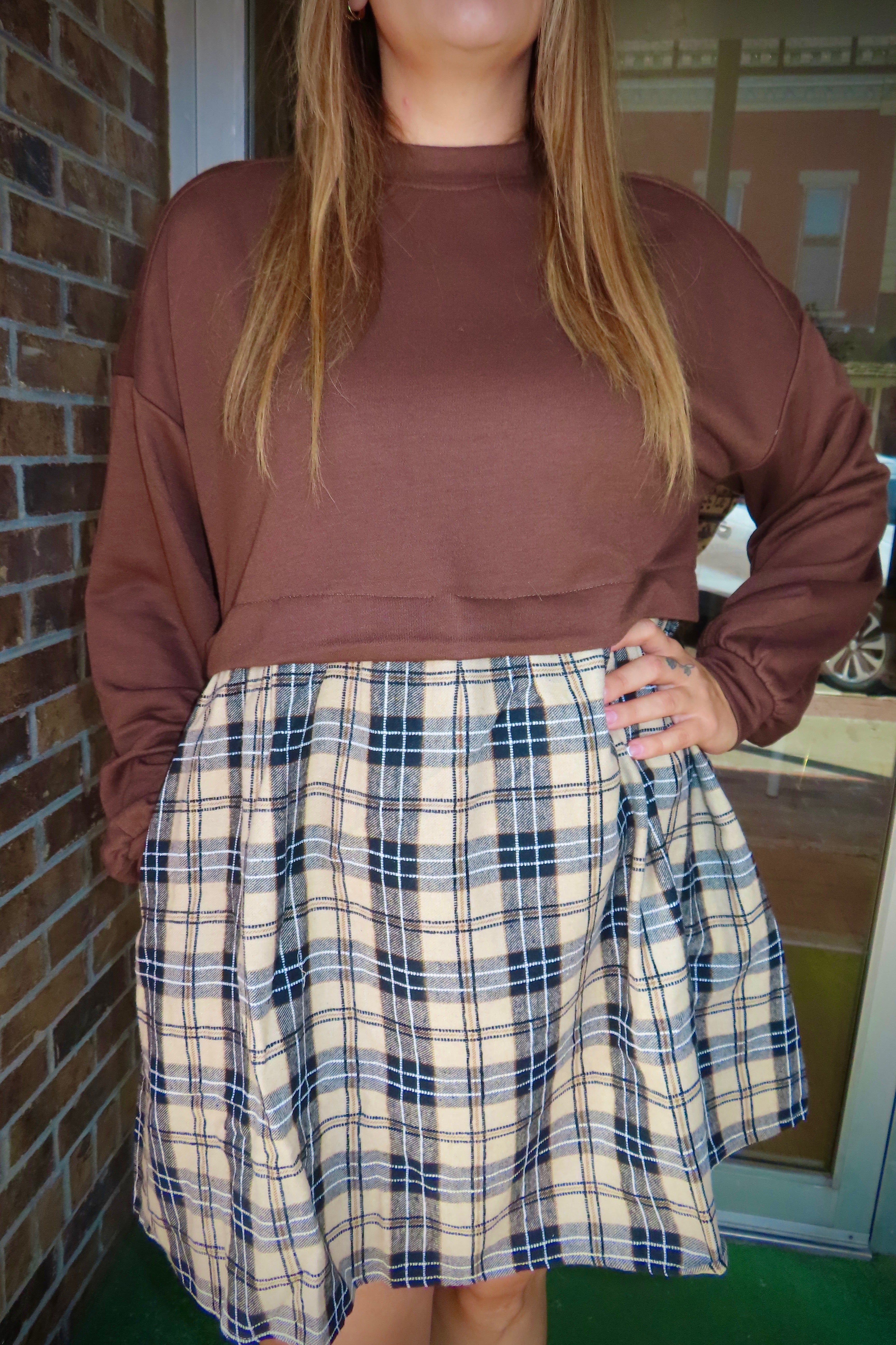 Autumn Spice Checkered Shirt Dress