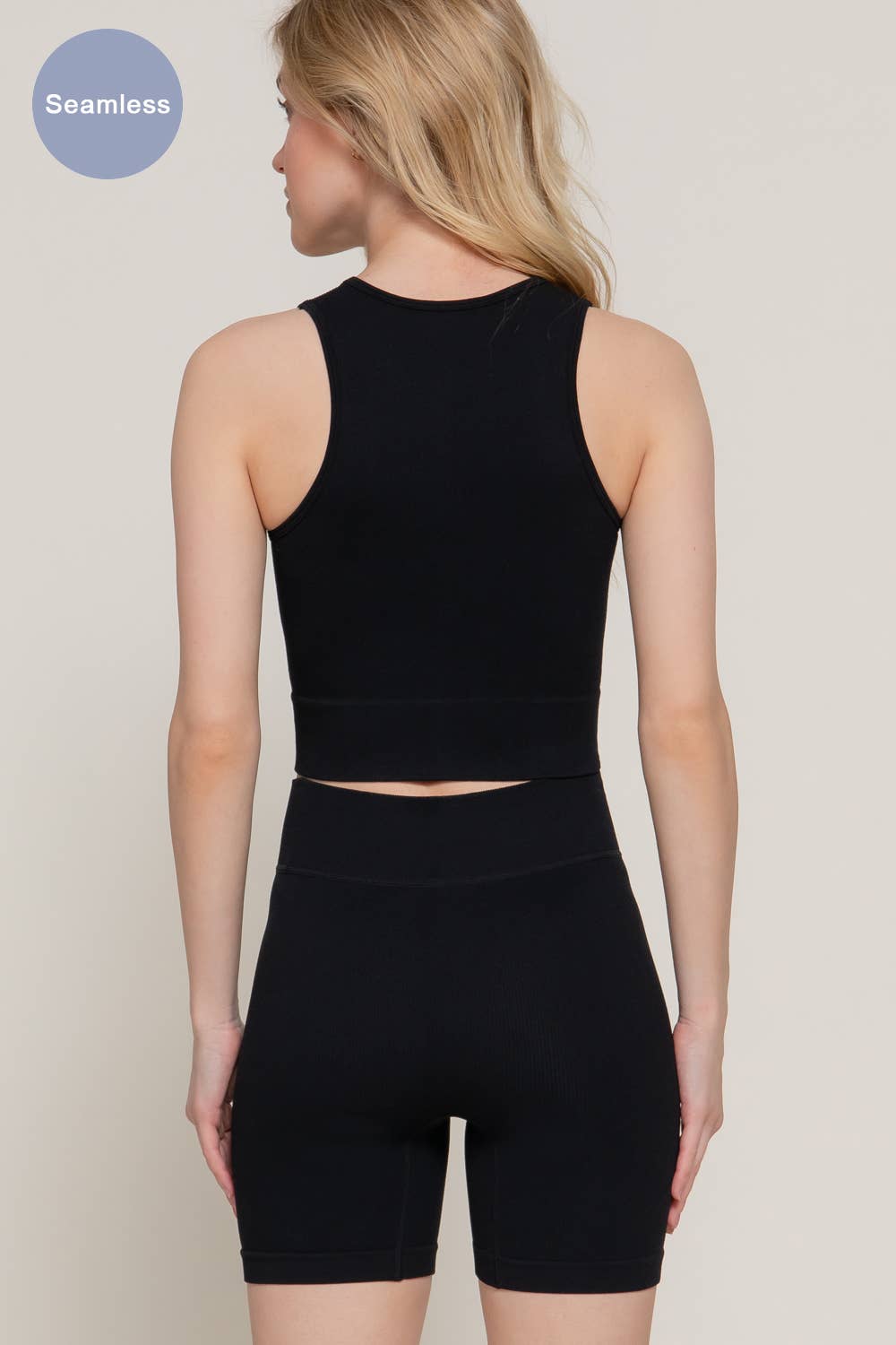 Sleeveless Crew Neck Top & Bier Shorts Seamless Rib Set