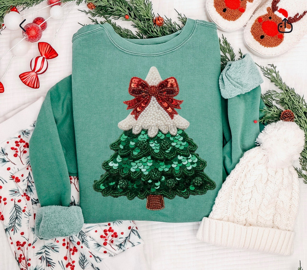 Sequin Bow Xmas Tree Tshirt
