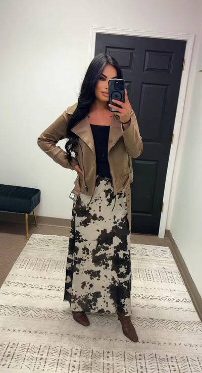 Satin Cow Print Skirt