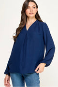 Fall Blues Balloon Sleeve Top