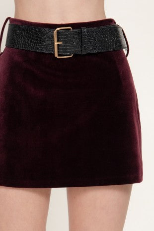 Holiday Velvet Belted Suede Skort