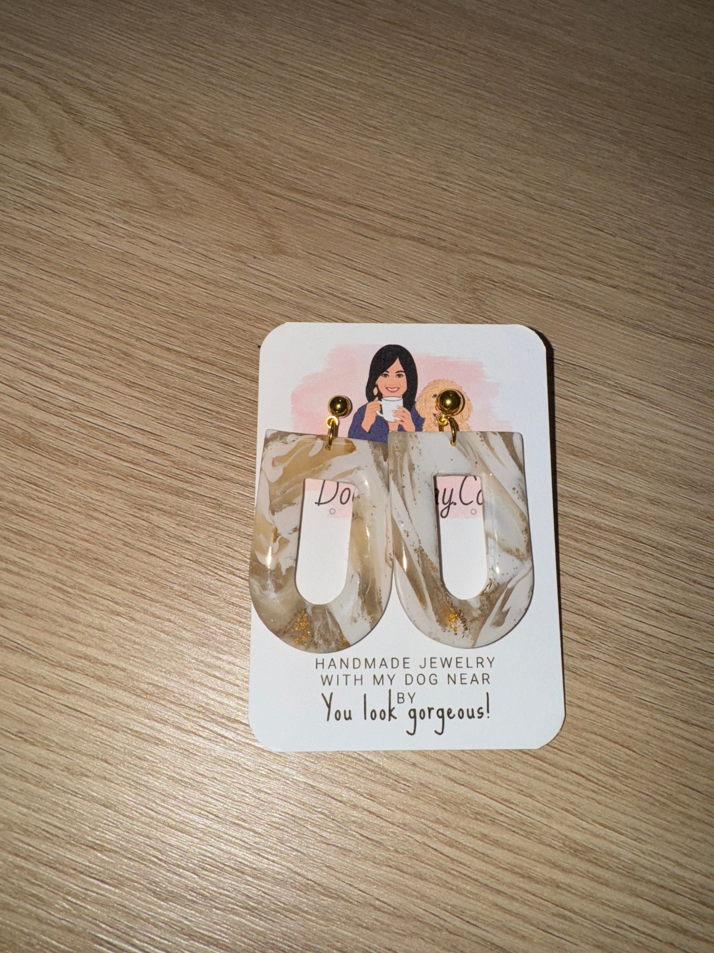 White & Taupe Marble Earrings