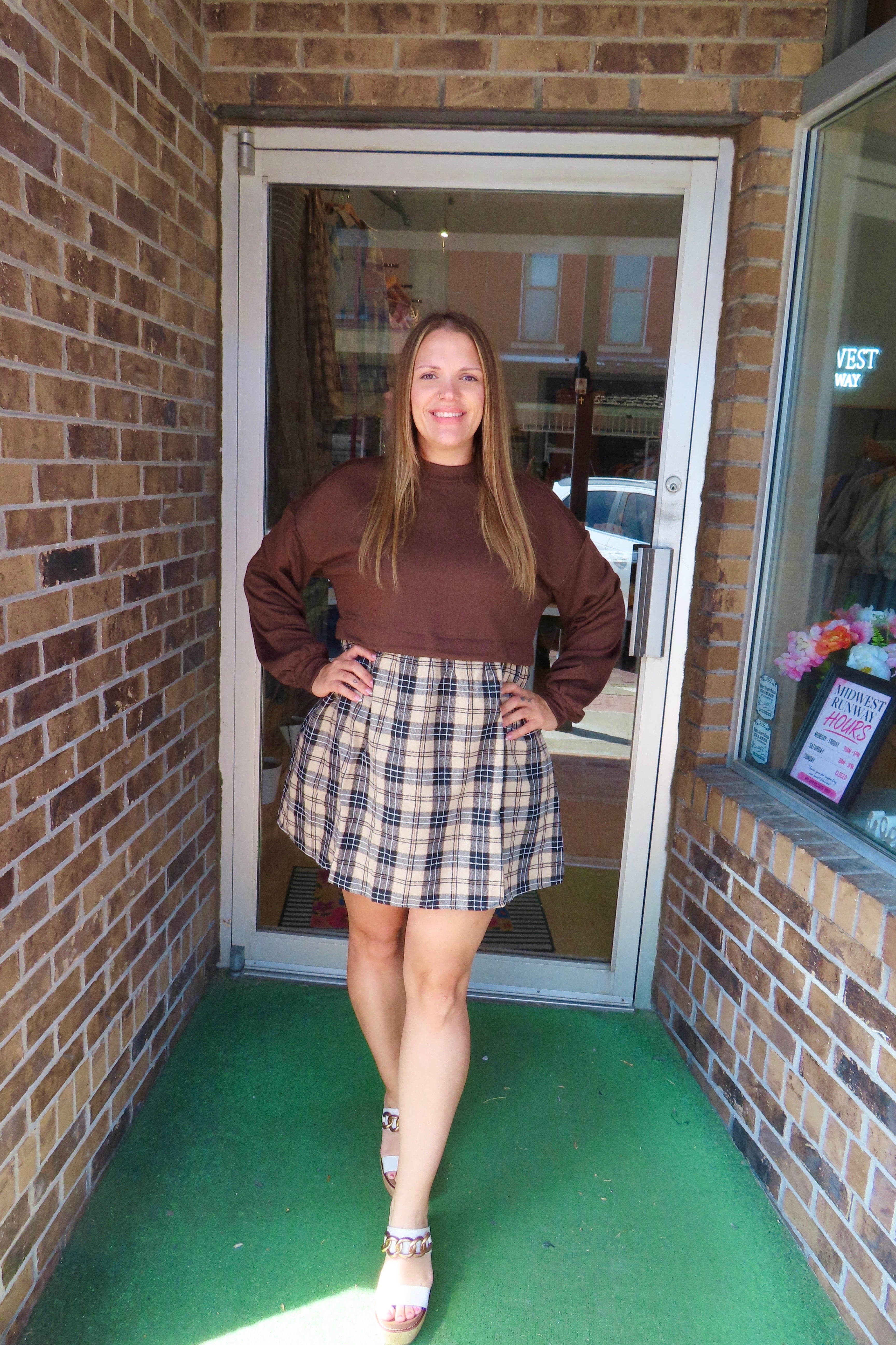 Autumn Spice Checkered Shirt Dress