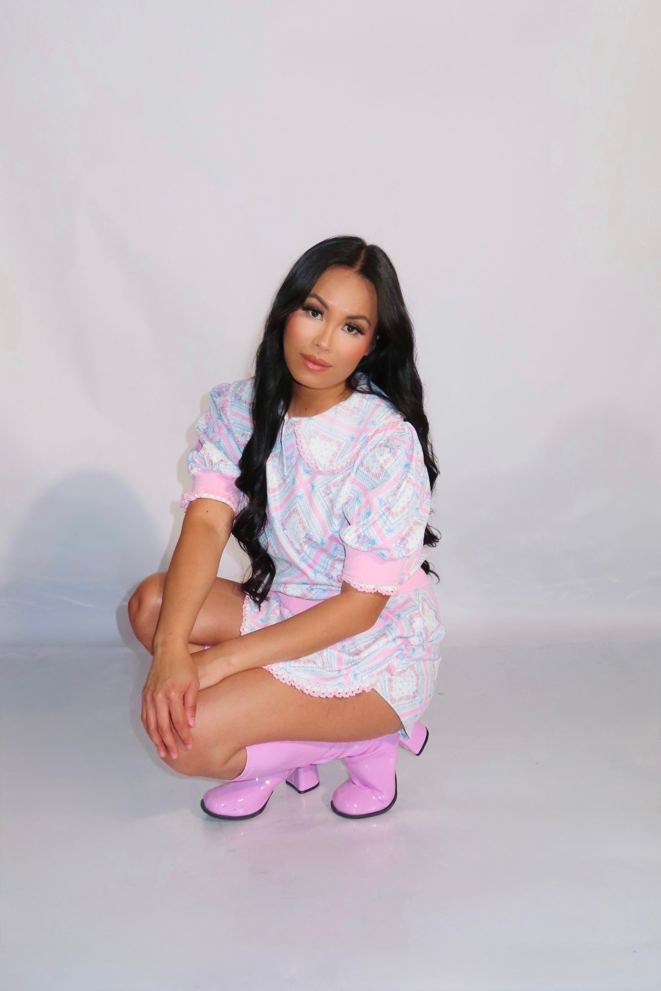 Pink Tweed Puff Two Piece Set