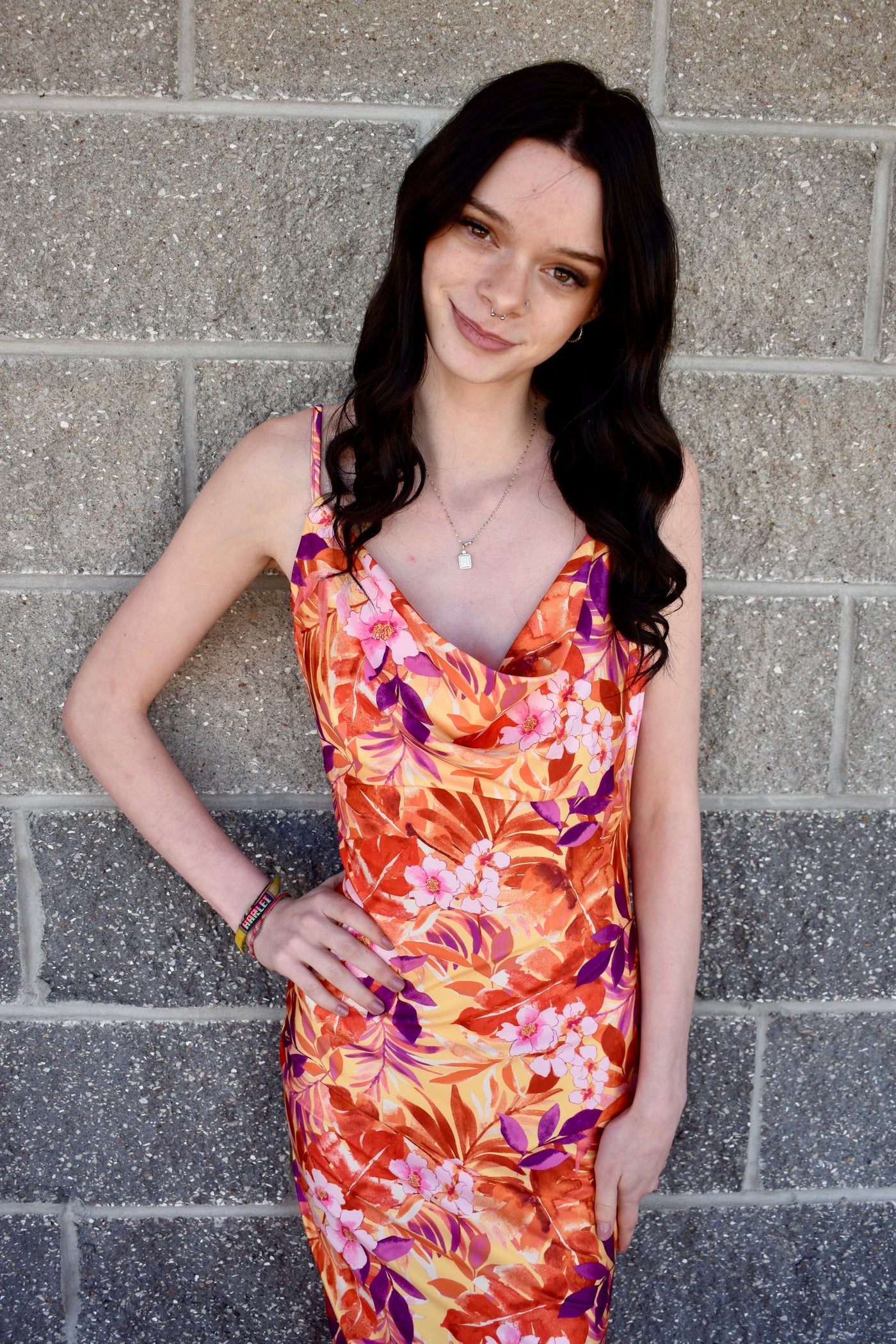 Tropical Cowl Maxi Dress
