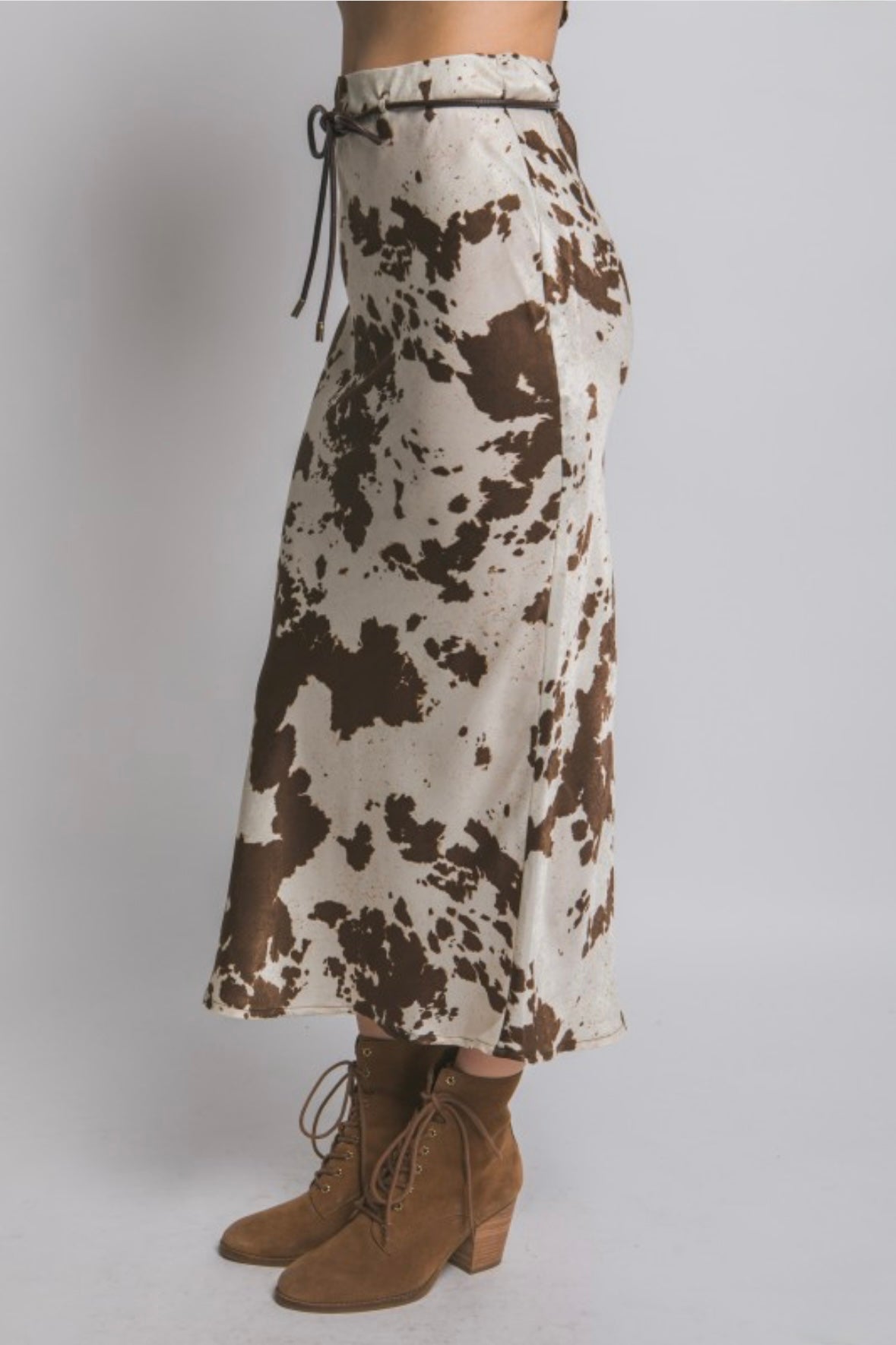 Satin Cow Print Skirt