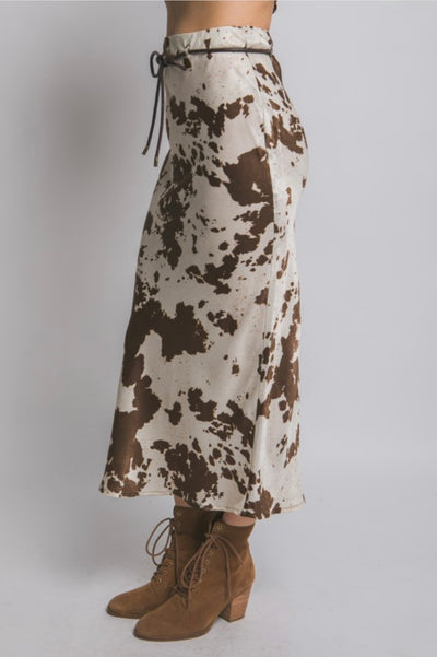 Satin Cow Print Skirt