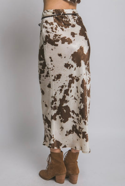 Satin Cow Print Skirt