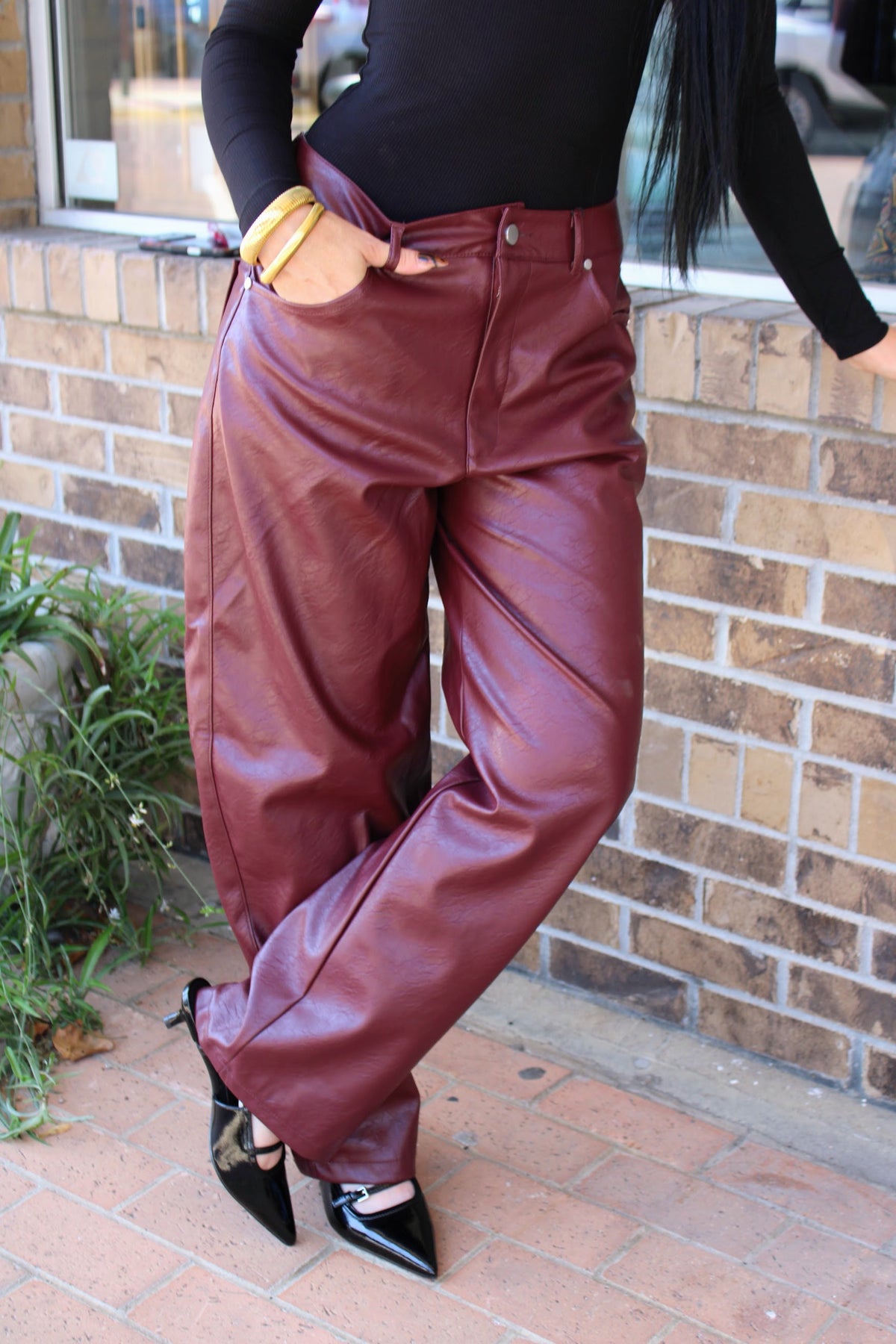 Faux Leather Barrel Pants