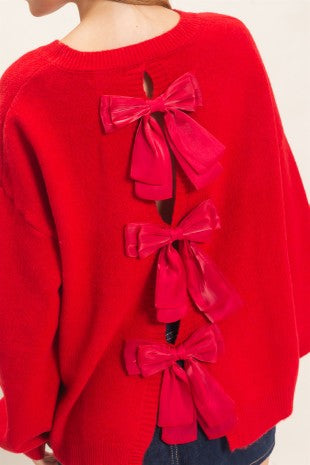 Holiday Open Back Sweater with Organza Bows