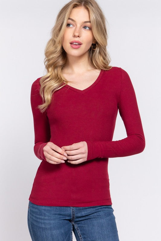 Autumn Basic V Neck Long Sleeve