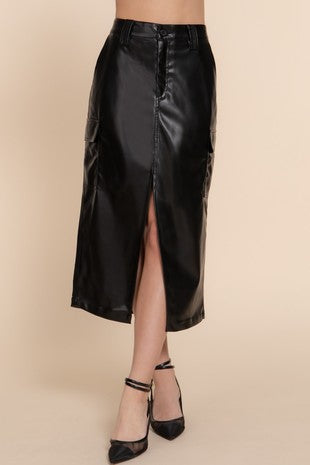 Faux Leather Midi Skirt