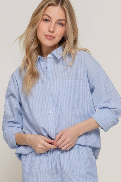 Long Sleeve Button Down Stripe Gauze Shirt