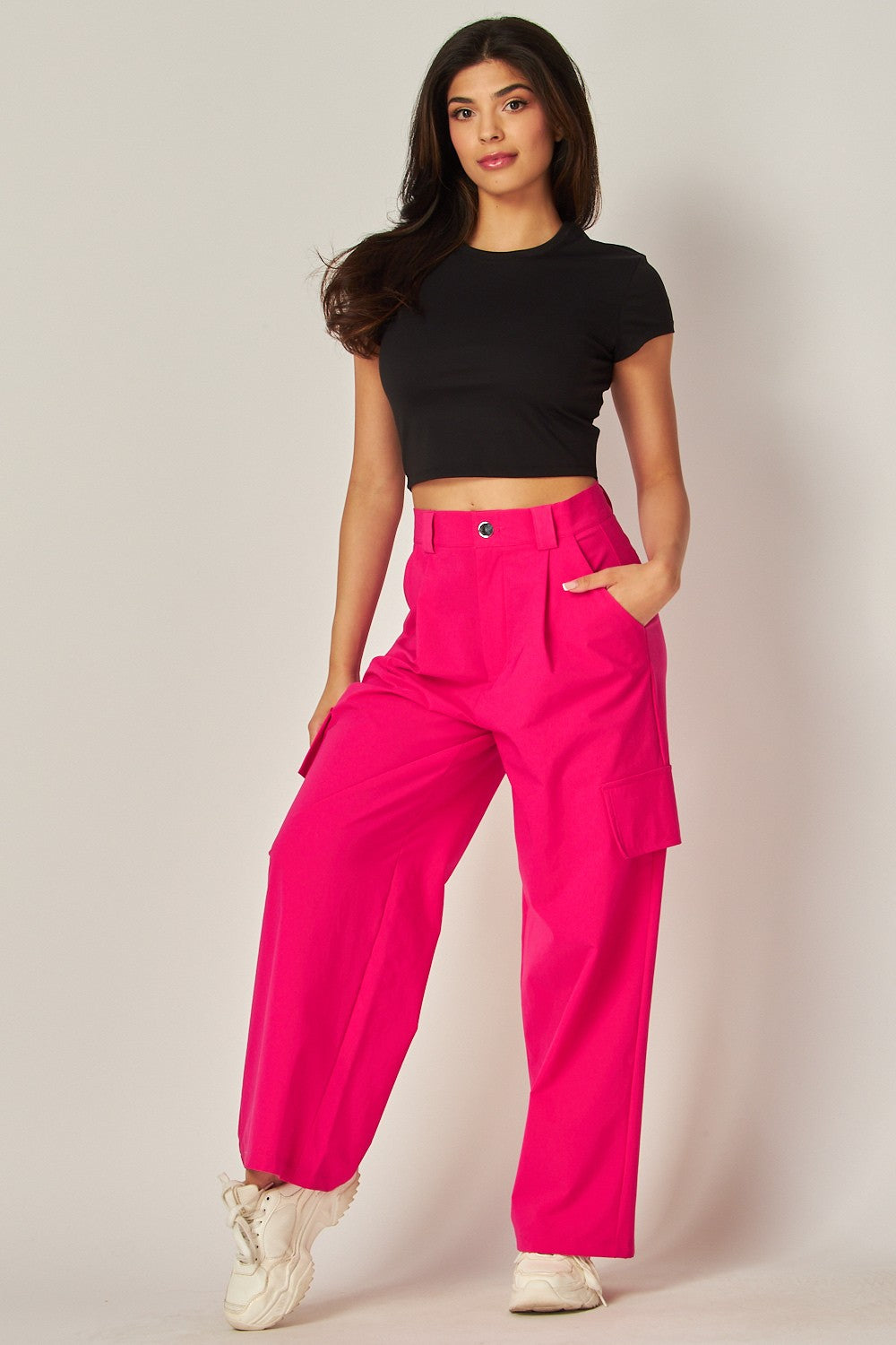 Stretch Woven Wide Leg Cargo Pants