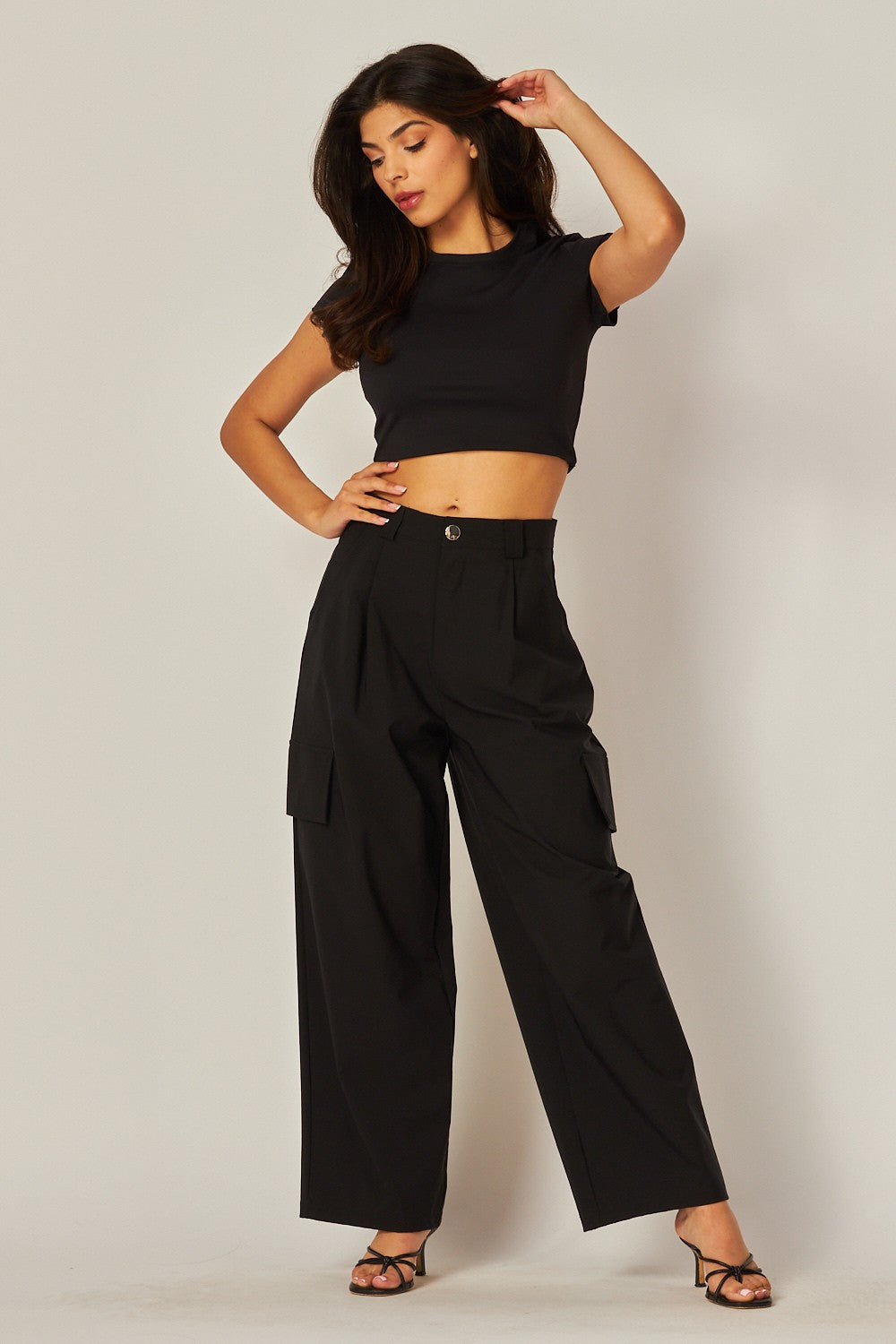 Stretch Woven Wide Leg Cargo Pants