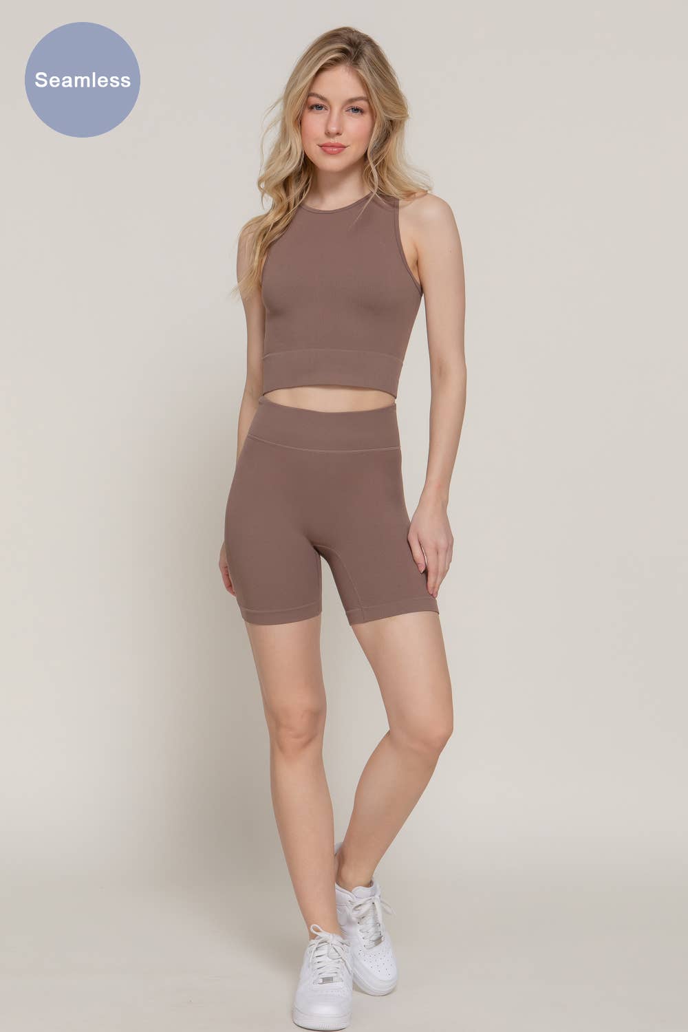 Sleeveless Crew Neck Top & Bier Shorts Seamless Rib Set