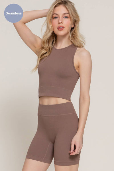 Sleeveless Crew Neck Top & Bier Shorts Seamless Rib Set