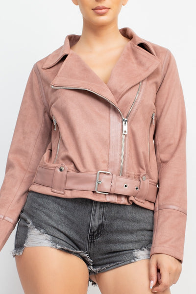 Belted Suede Moto Jacket